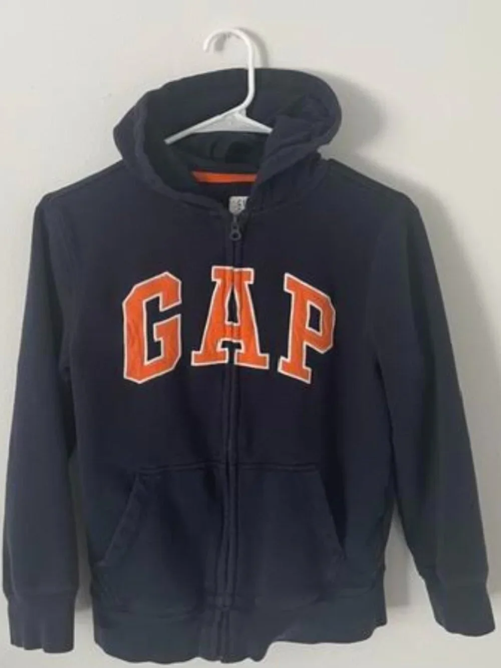 Gap Kids Navy Blue Orange Logo Full-Zip Fleece Hoodie – Size L